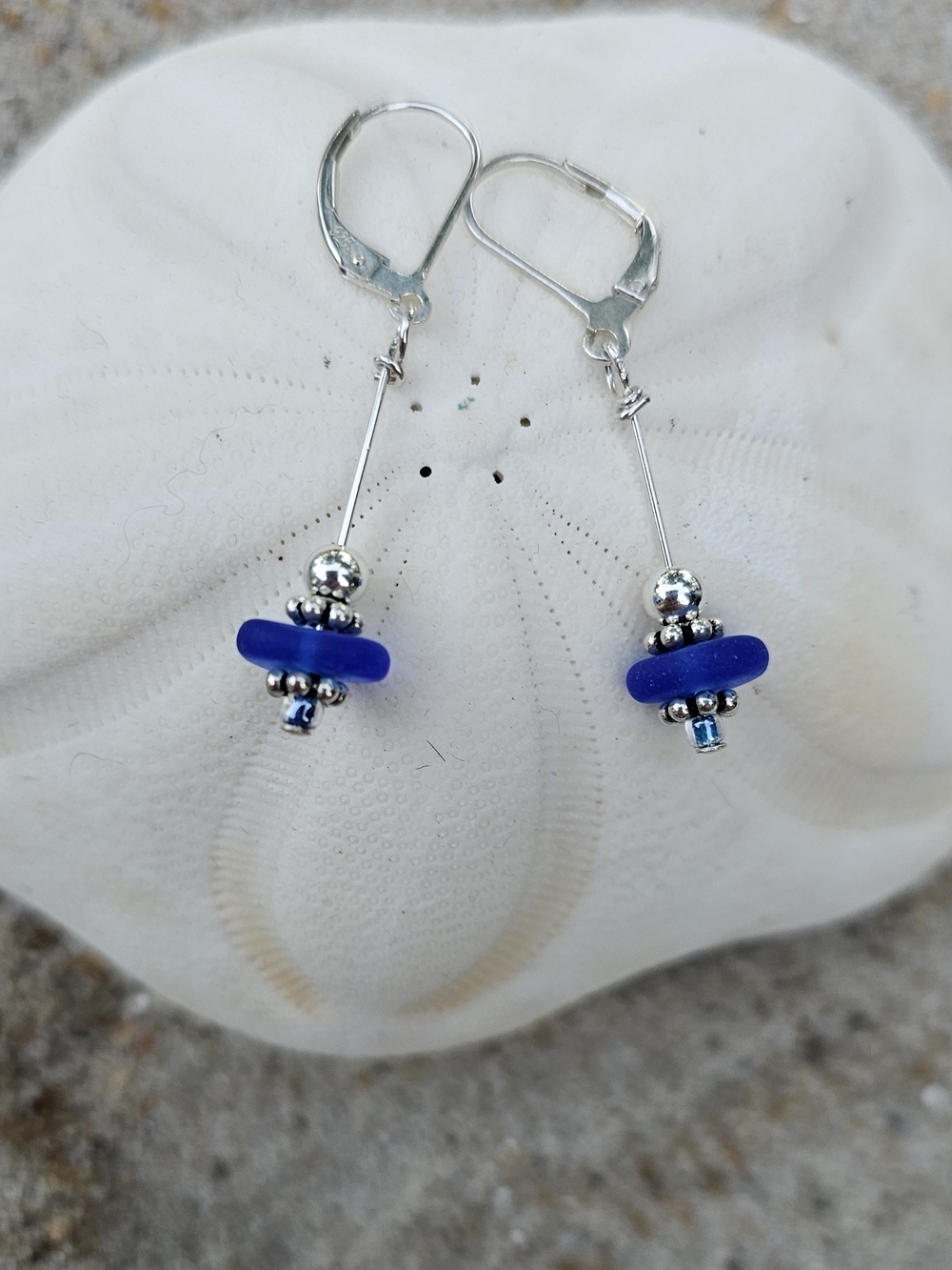 Cobalt Blue Sea Glass Earrings Sterling Silver Lever Back Handmade Gift Wrapped